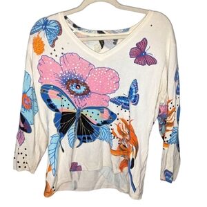 Vintage Y2K Elizabeth New York Floral Butterfly Sequin Long Sleeve/Sweater XL